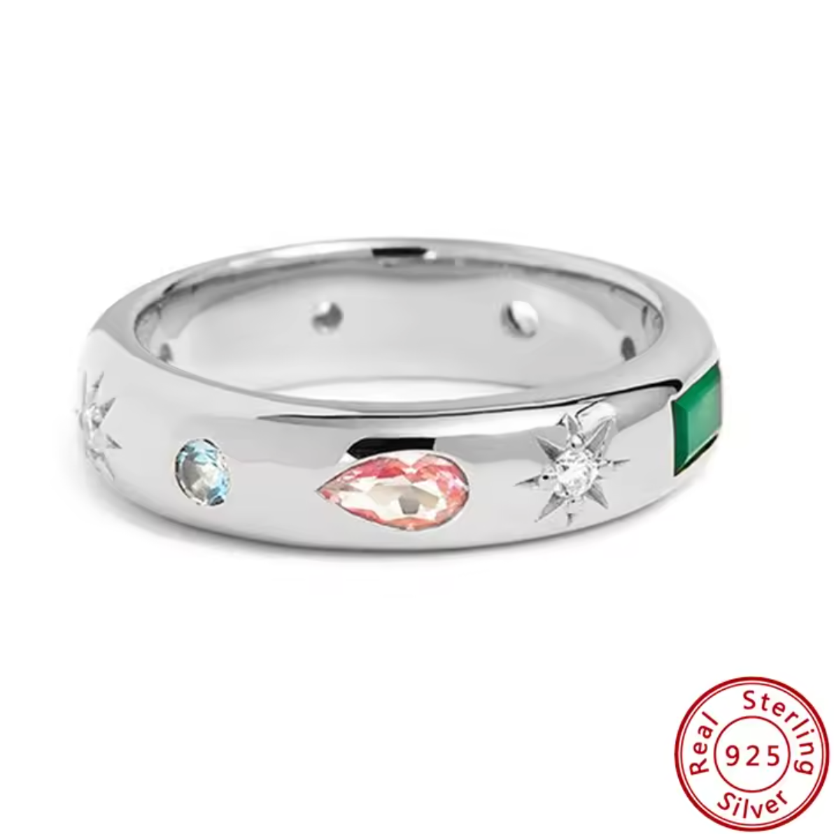 925 Sterling Silver Colorful Zircon Ring