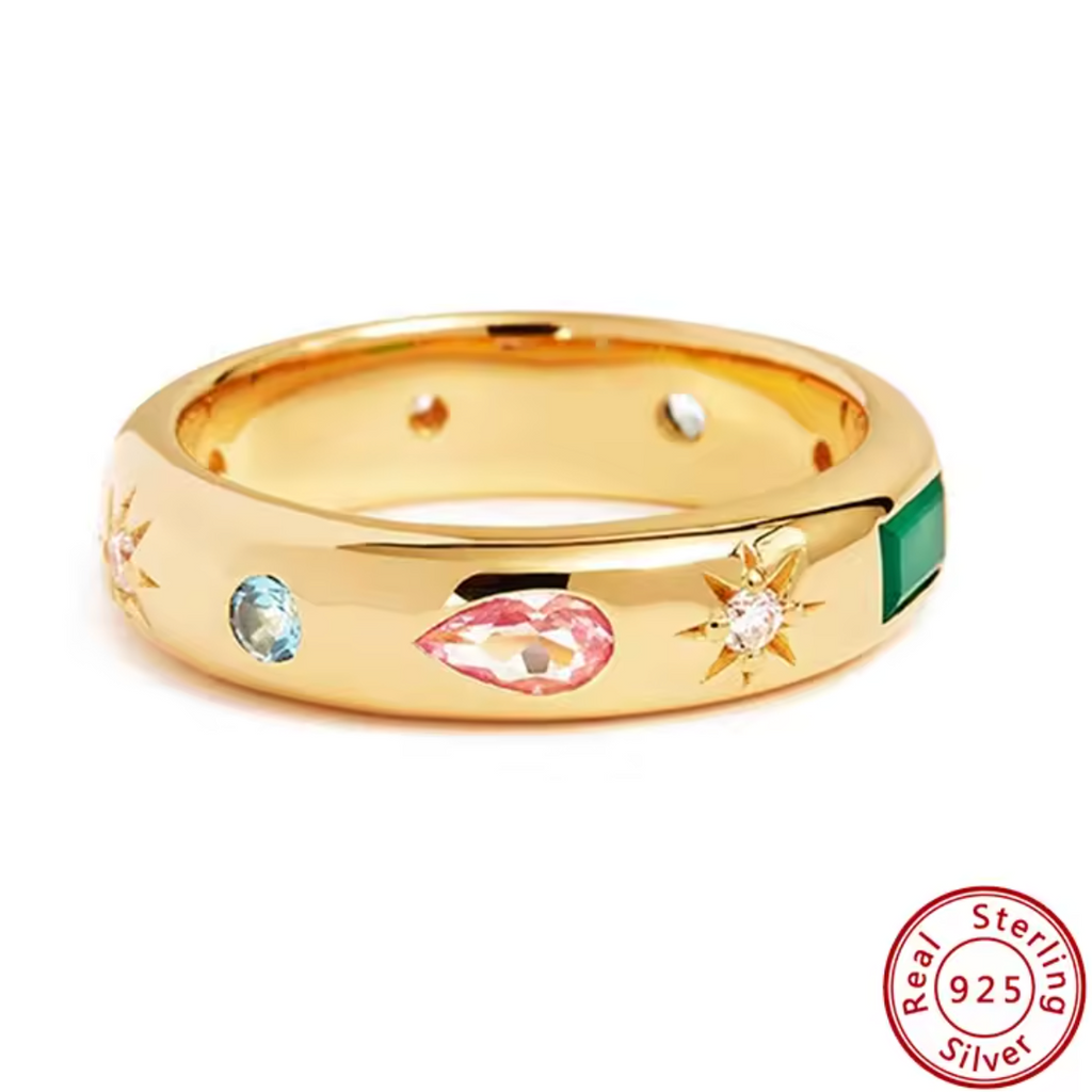 925 Sterling Silver Colorful Zircon Ring