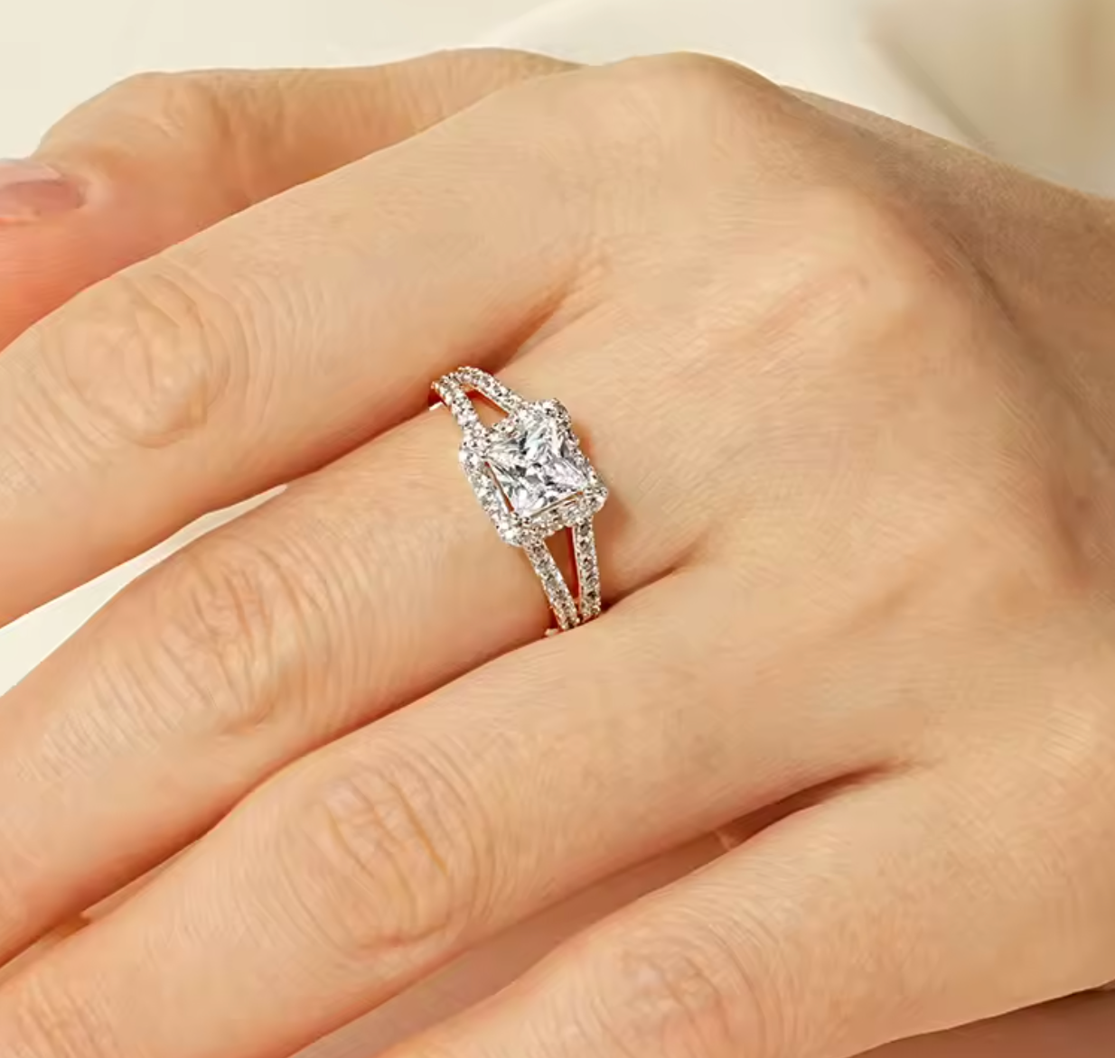 Classic 1CT Princess Cut CZ Lab Diamond Ring