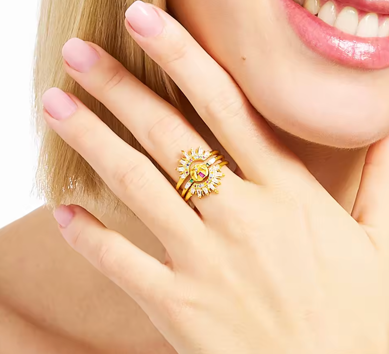 Colorful Sun Beams Gold Plated Ring