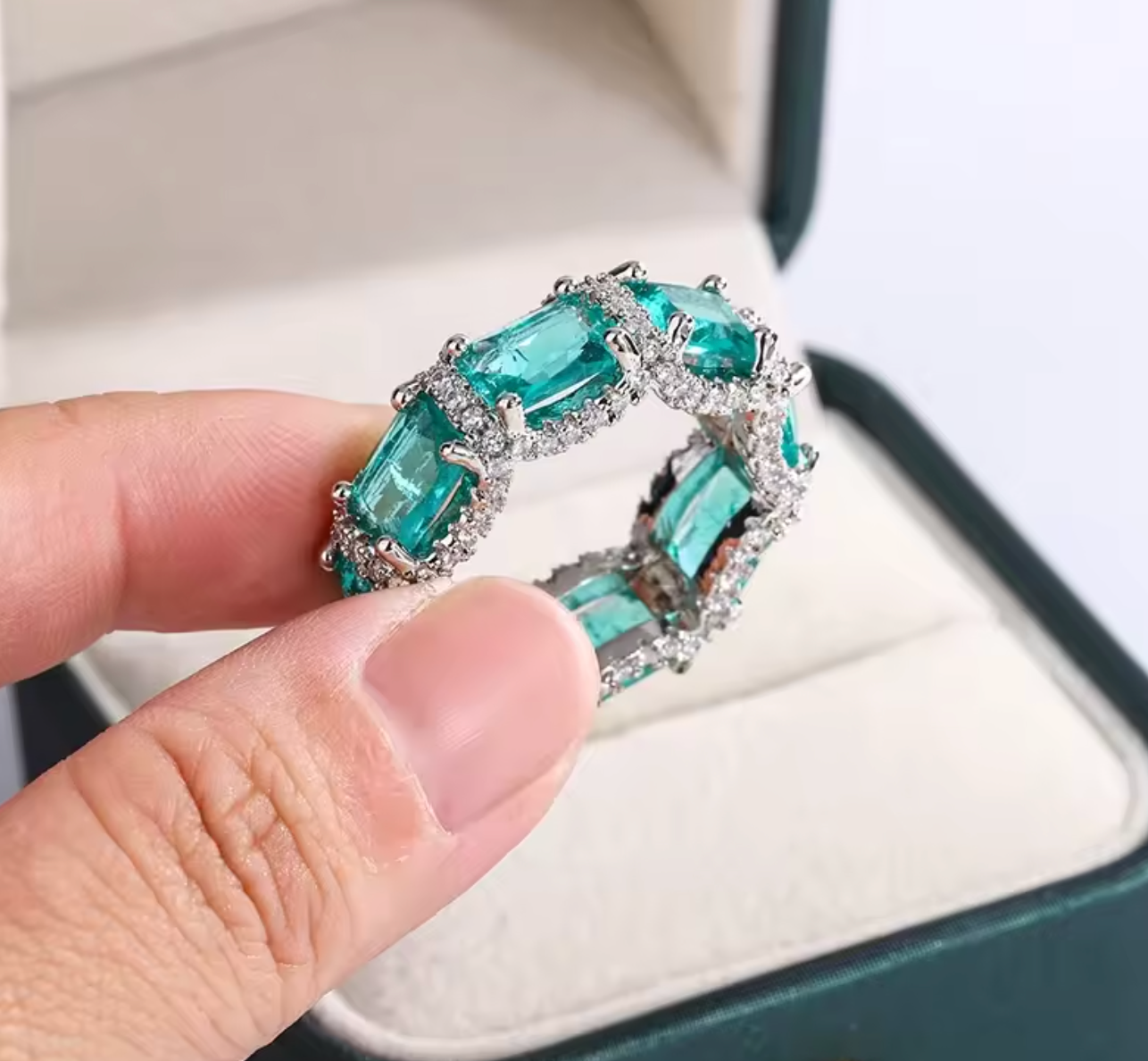 High-End Aquamarine & Topaz Ring in 925 Sterling Silver