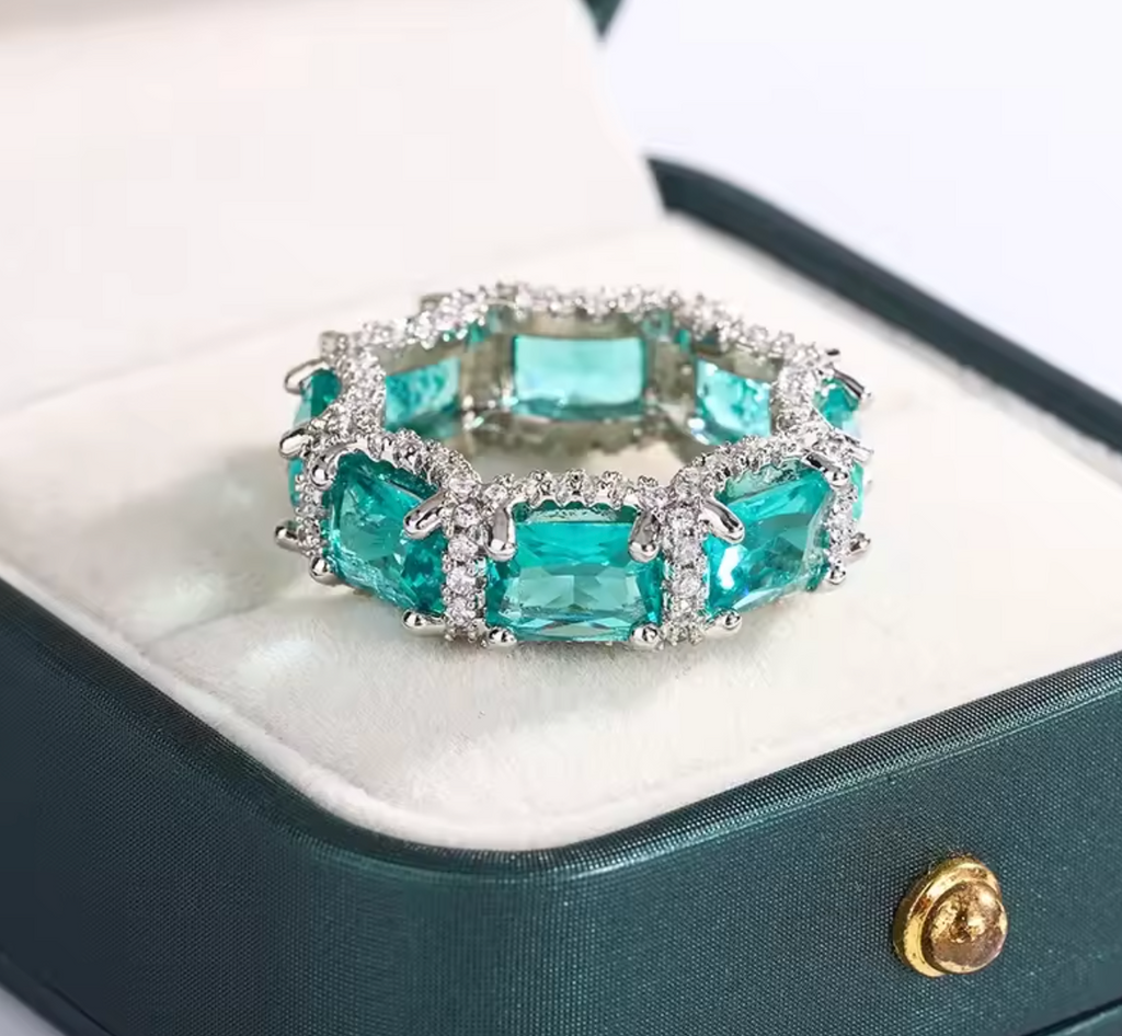 High-End Aquamarine & Topaz Ring in 925 Sterling Silver