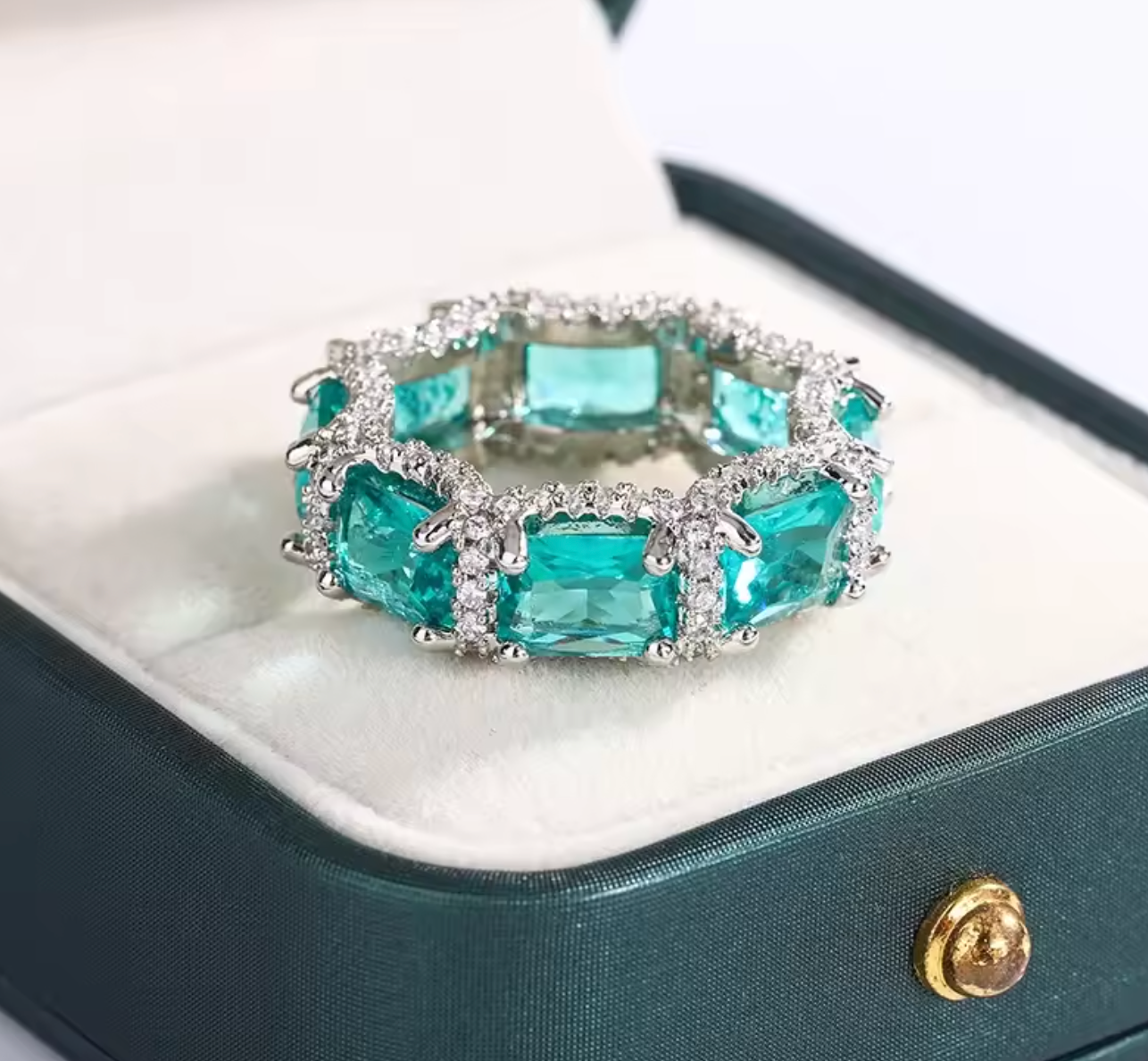 High-End Aquamarine & Topaz Ring in 925 Sterling Silver