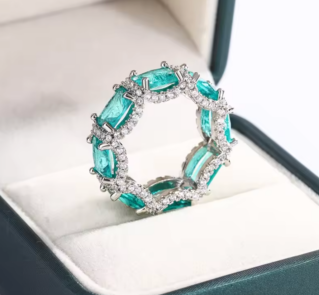 High-End Aquamarine & Topaz Ring in 925 Sterling Silver