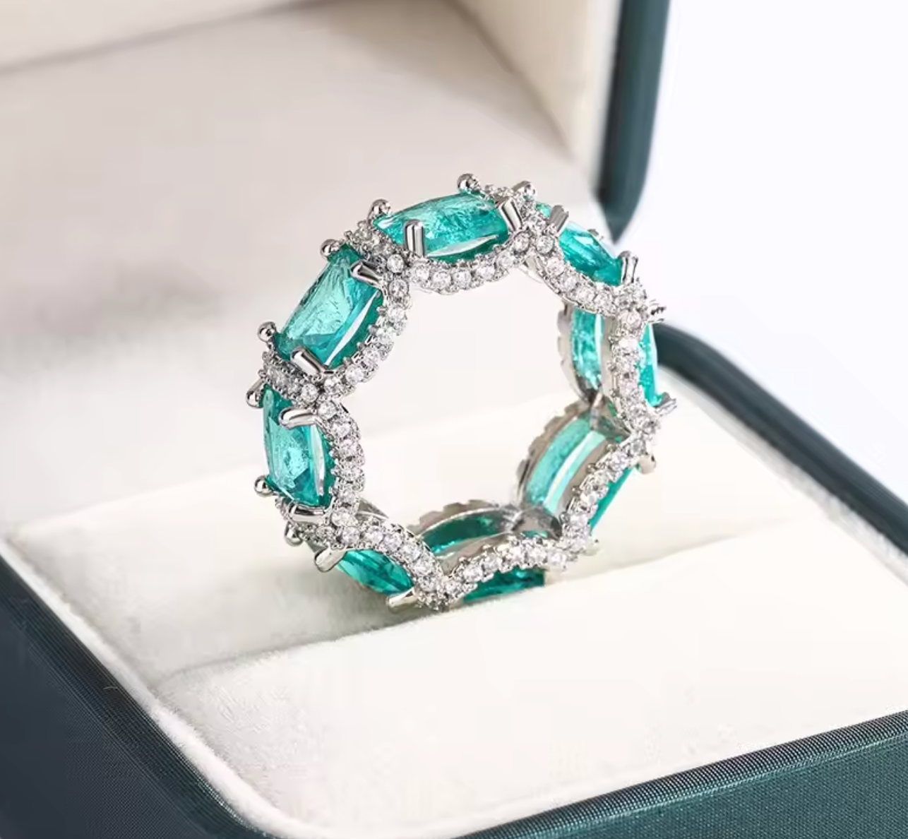 High-End Aquamarine & Topaz Ring in 925 Sterling Silver
