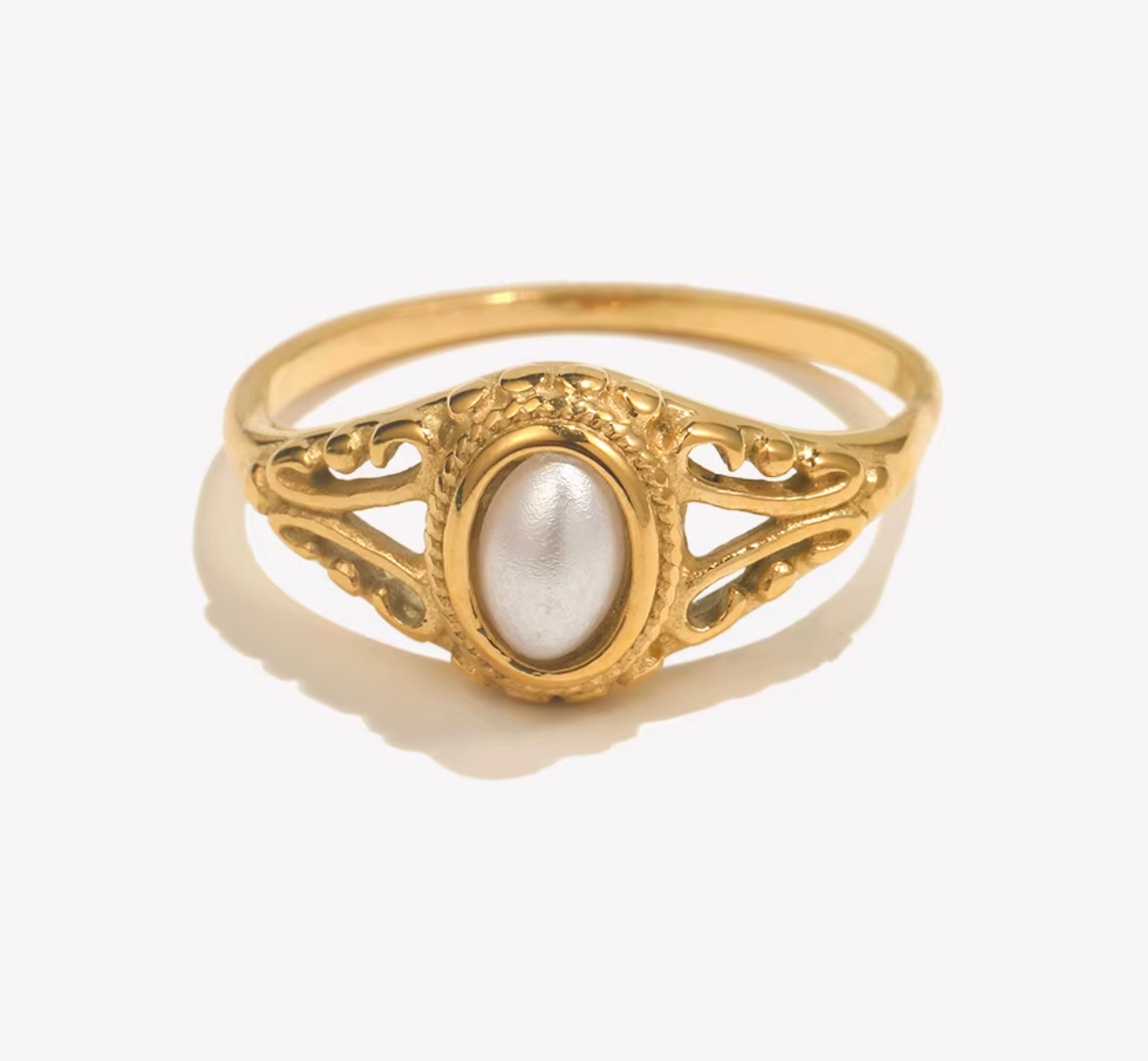 E.B.belle Thin 18K Gold Plated Pearl Ring