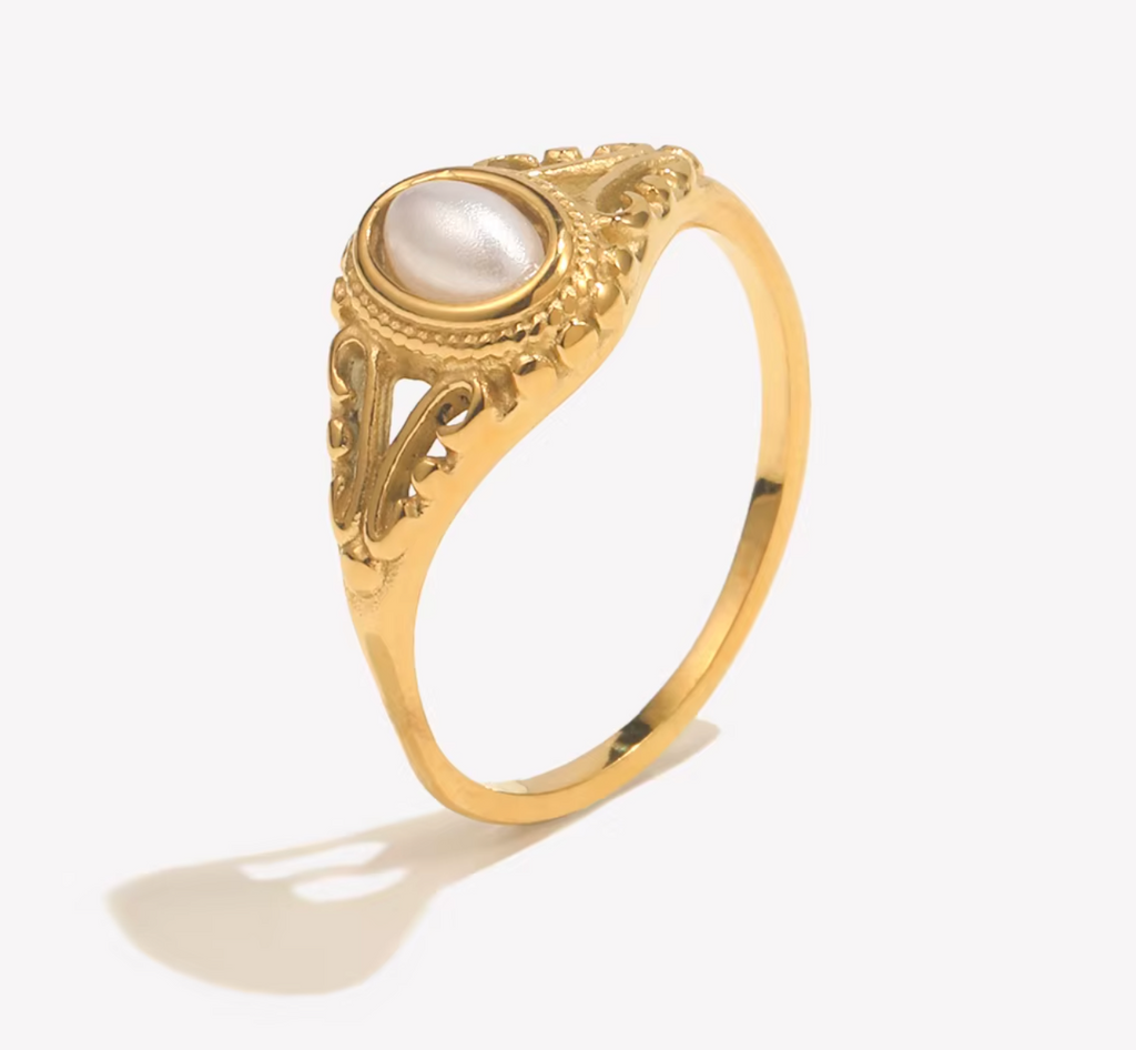 E.B.belle Thin 18K Gold Plated Pearl Ring