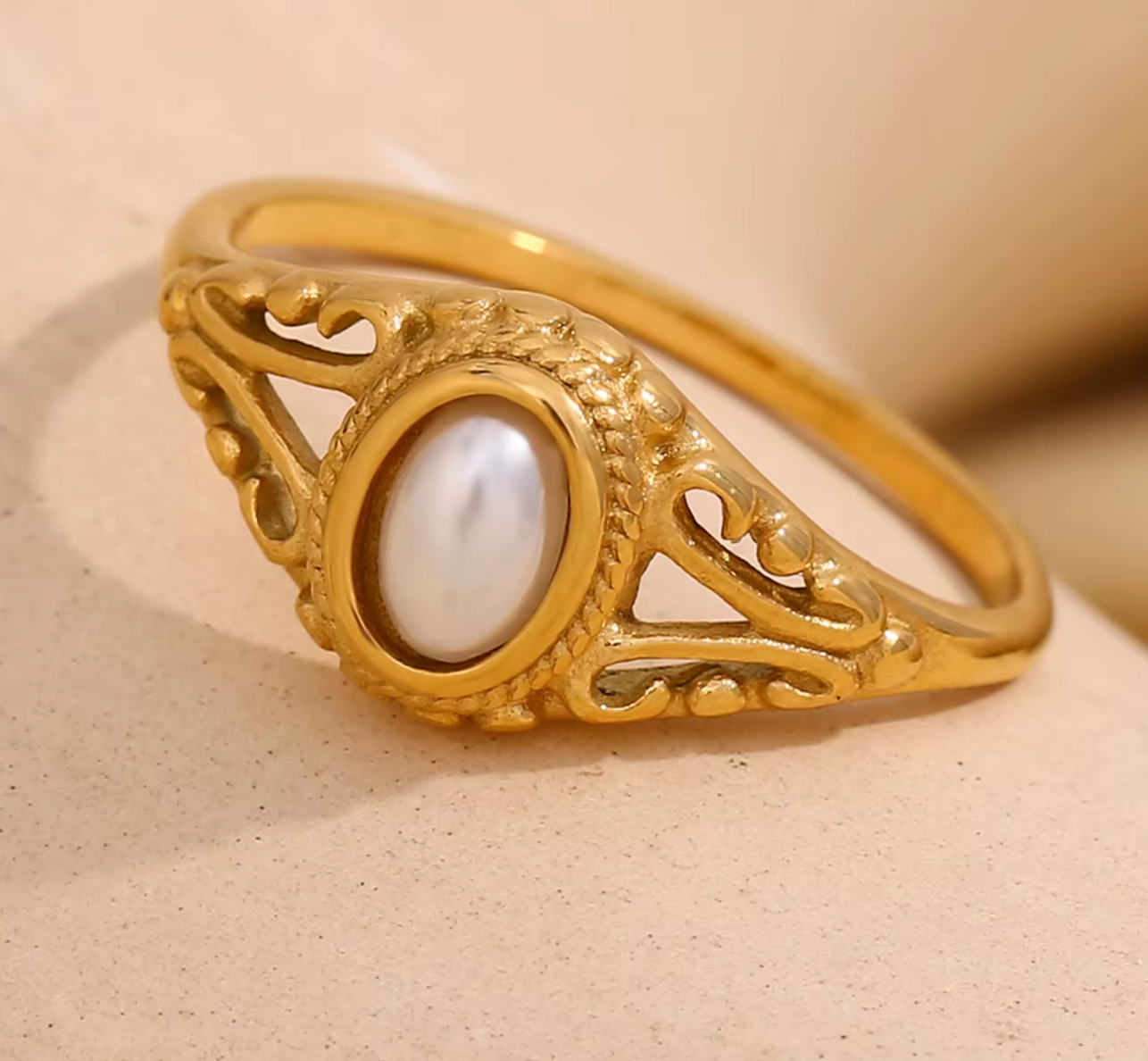 E.B.belle Thin 18K Gold Plated Pearl Ring