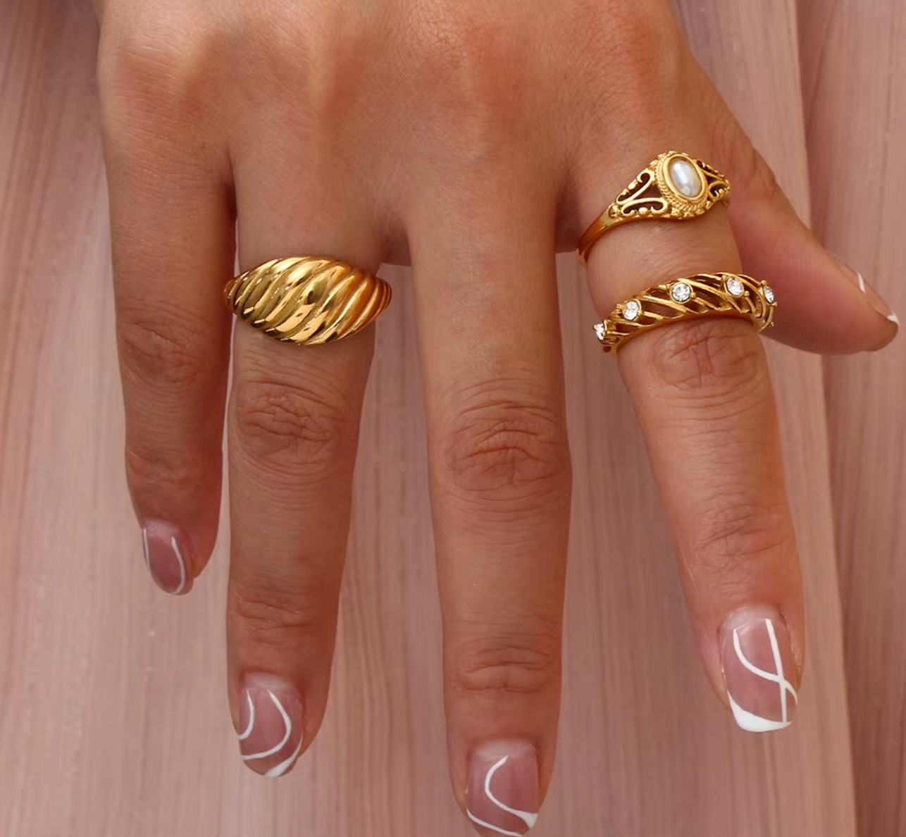 E.B.belle Thin 18K Gold Plated Pearl Ring