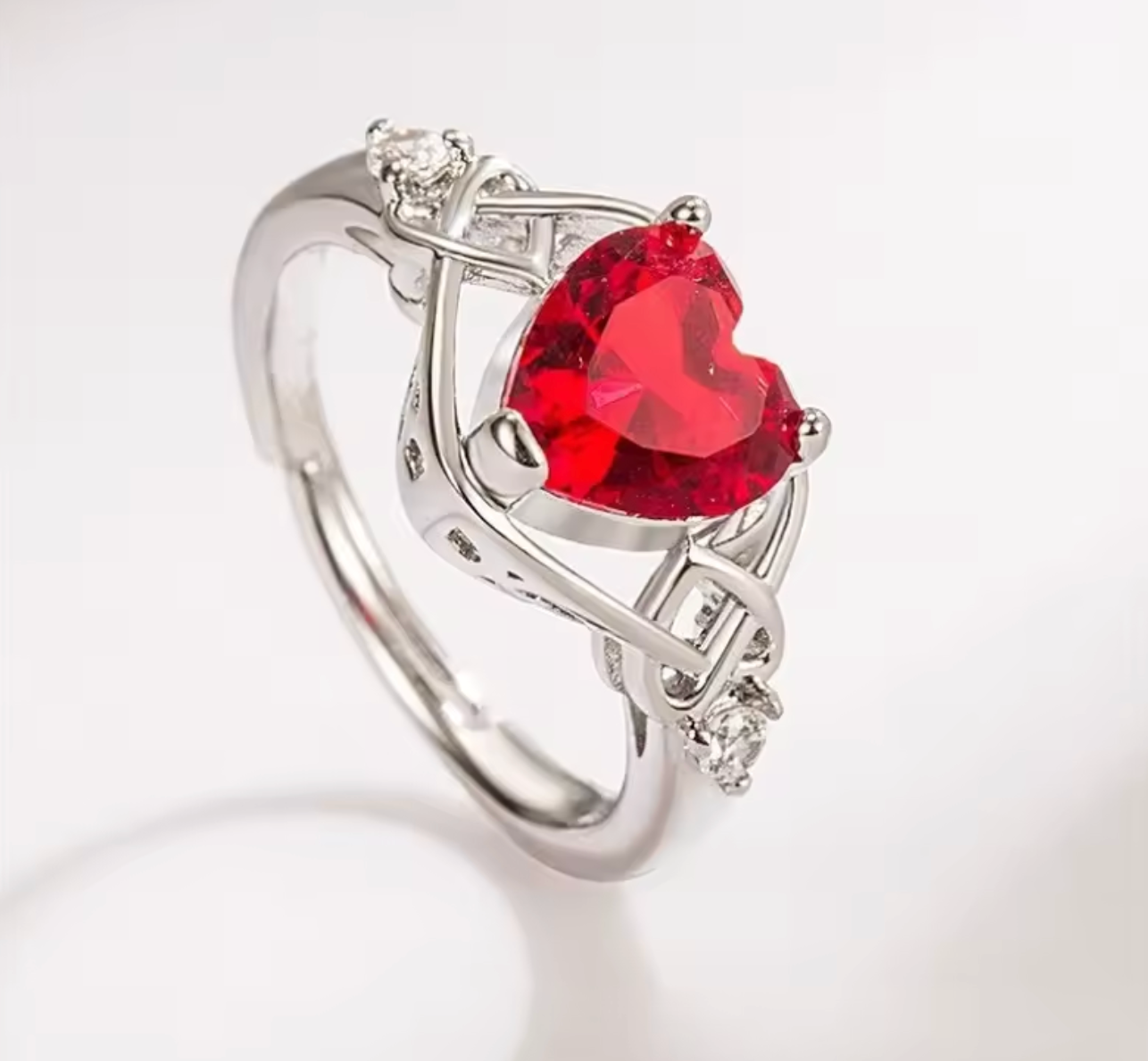 925 Sterling Silver Red Heart Zircon Ring