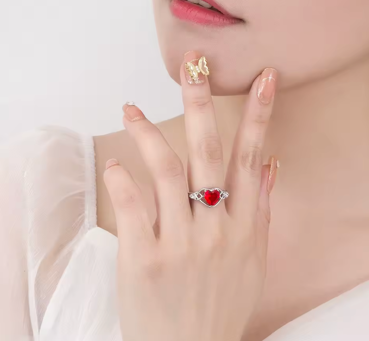 925 Sterling Silver Red Heart Zircon Ring