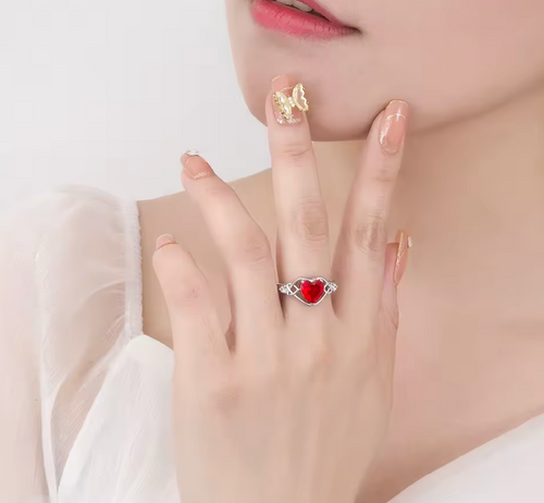 925 Sterling Silver Red Heart Zircon Ring