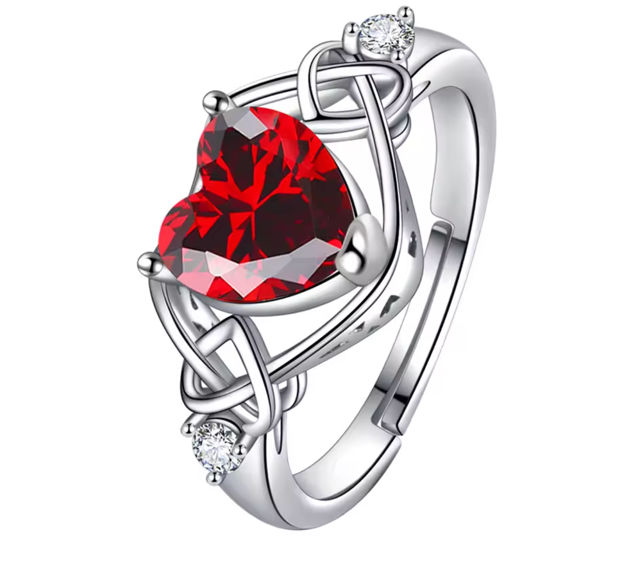 925 Sterling Silver Red Heart Zircon Ring